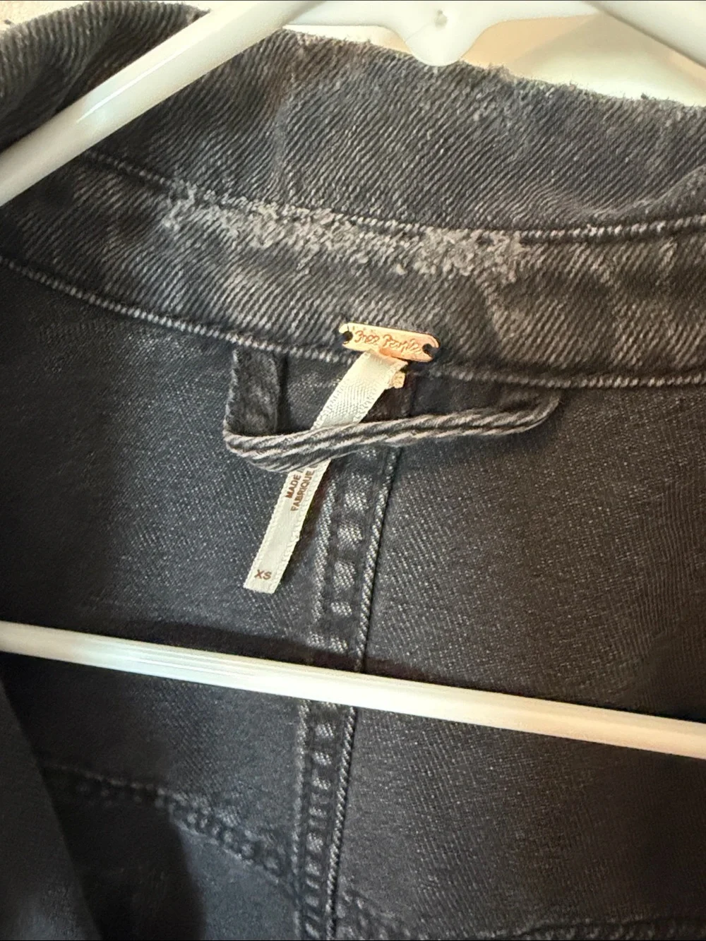 Free People Washed Black Distressed Denim Jacket - Picture 3 of 5